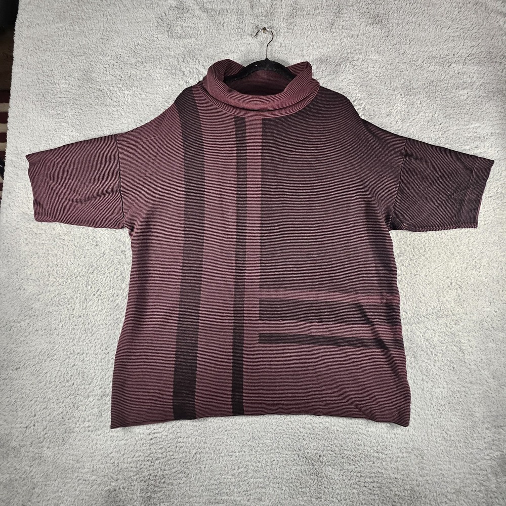 Ming Wang Sweater‎ Womens L/XL Ribbed Mixed Media Turtle Neck SS Striped Mature